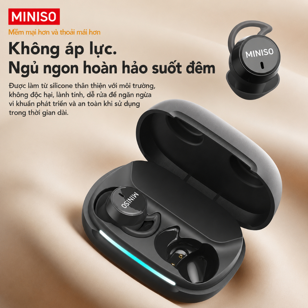 Tai nghe Bluetooth nửa vỏ MINISO MS217 siêu nhẹ khử tiếng ồn 24dB ASMR âm thanh trong trẻo hỗ trợ nghe nhạc gọi điện