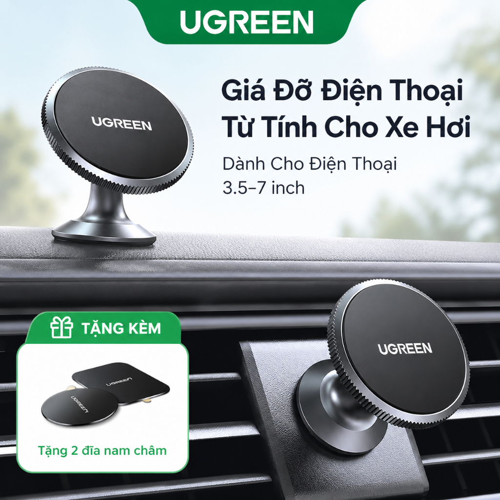 Giá đỡ điện thoại ô tô từ tính Xoay 360° UGREEN kích thước mini Chắc Chắn cho iPhone 17 Pro Max / 16 Pro Max / Sumsang 25 Ultra 26 Ultra