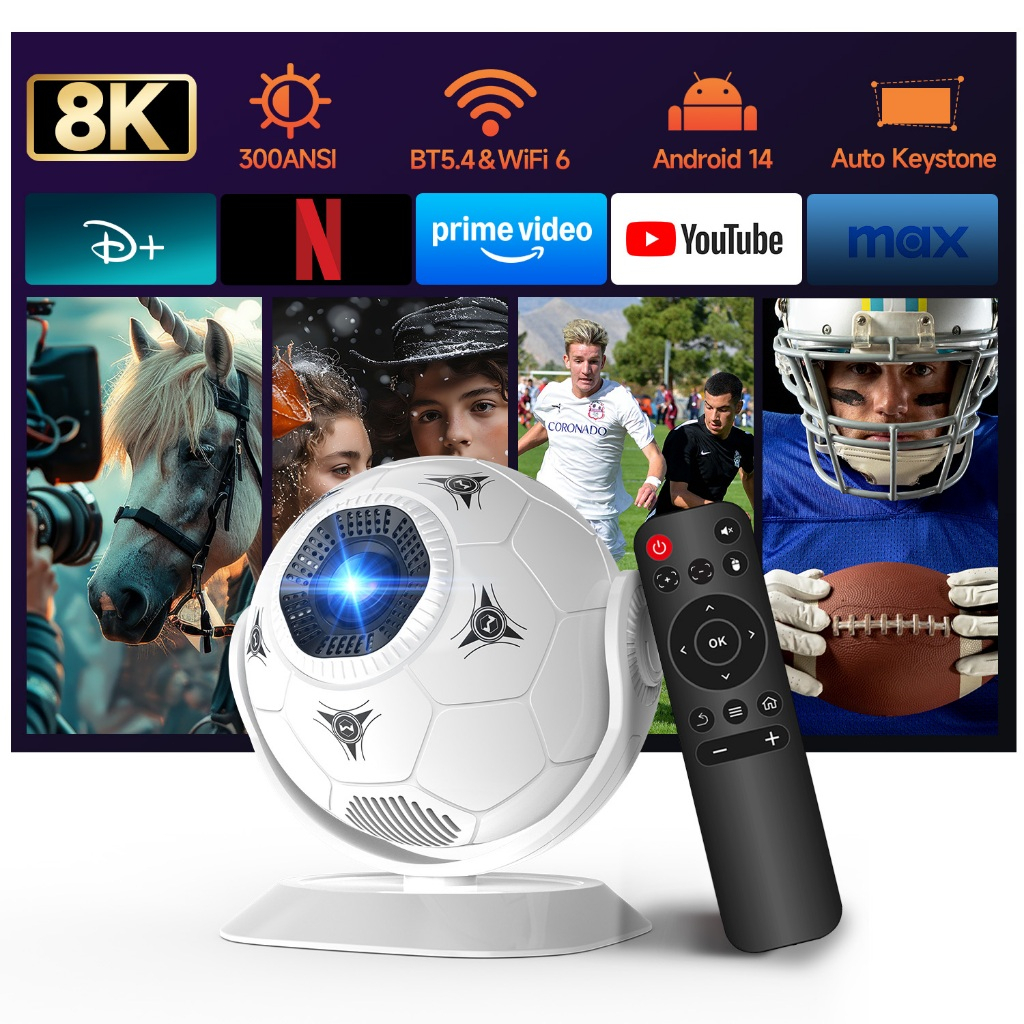 Máy chiếu Magcubic HY300F 4K 1080P Hỗ trợ 300 ANSI Android14 WiFi6 BT5.4 Kiểu dáng bóng đá Rạp chiếu phim tại nhà