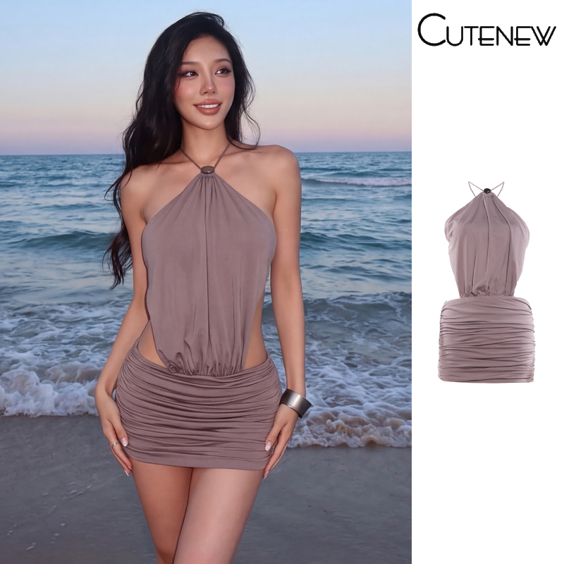 Cutenew Gợi Cảm Backless Hip-Wrapped Mini Váy Dây Thoải Mái Thoáng Khí Thoáng Khí Thoáng Khí Nữ Mùa Hè Đi Biển Phong Cách Kỳ Nghỉ
