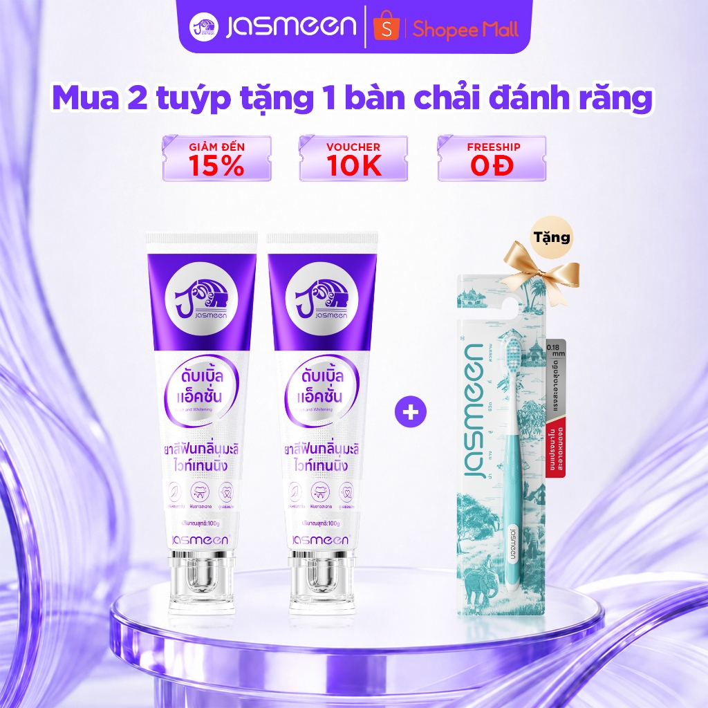 (HOT) Kem Đánh Răng  JASMEEN Tím Lài Làm Trắng - Làm Trắng Răng, Giảm Ố Vàng, Mảng Bám 100g