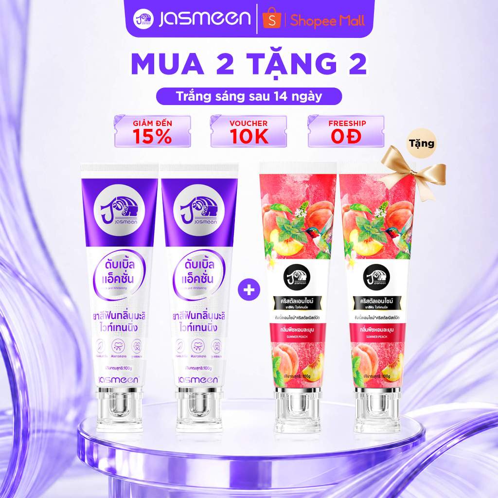 [MUA 2 TẶNG 2] Combo kem đánh răng JASMEEN Hương Hoa Nhài/Đào Trắng - Giúp làm trắng răng