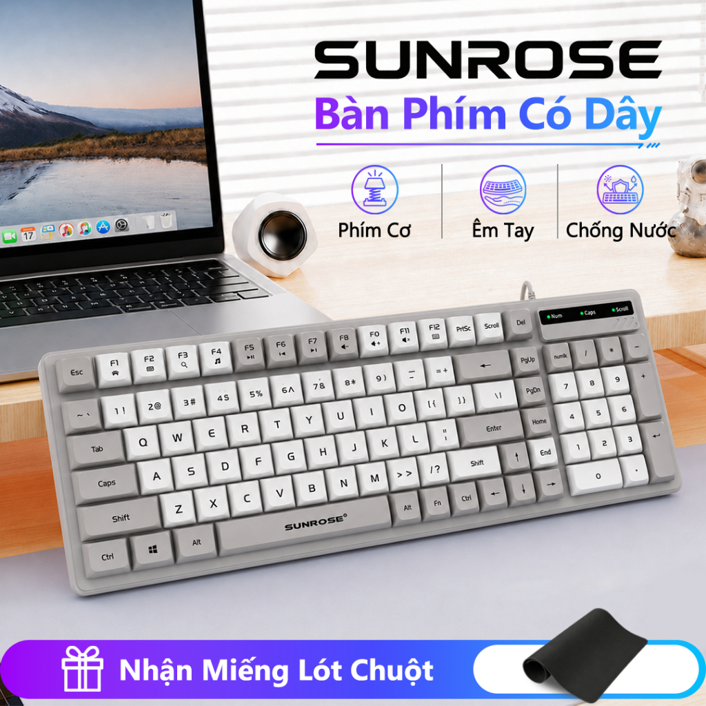 SUNROSE Bàn phím có dây 104 phím Wired keyboard Bàn phím máy tính Bàn gaming có dây giả cơ USB có văn phòng có dây