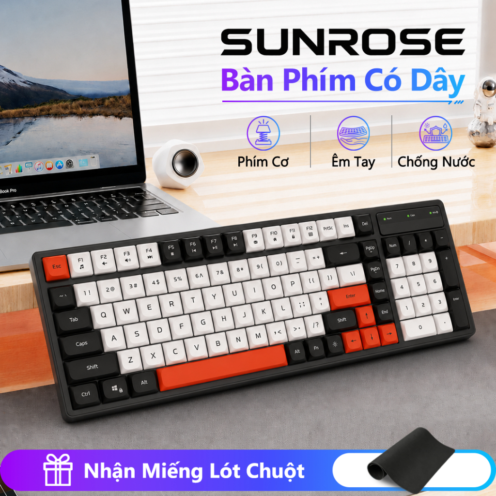 SUNROSE Bàn phím có dây 104 phím Wired keyboard Bàn phím giả cơ Bàn máy tính USB có dây văn phòng có gaming có dây