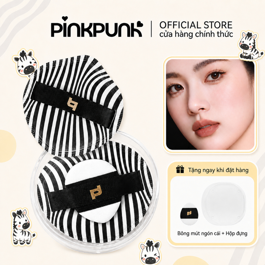 Bông mút Pinkpunk Cute Miếng bông phấn 2 in 1 Powder Puff Air Cushion Kem mềm không hút kem nền, giúp đánh kem nền phấn phủ