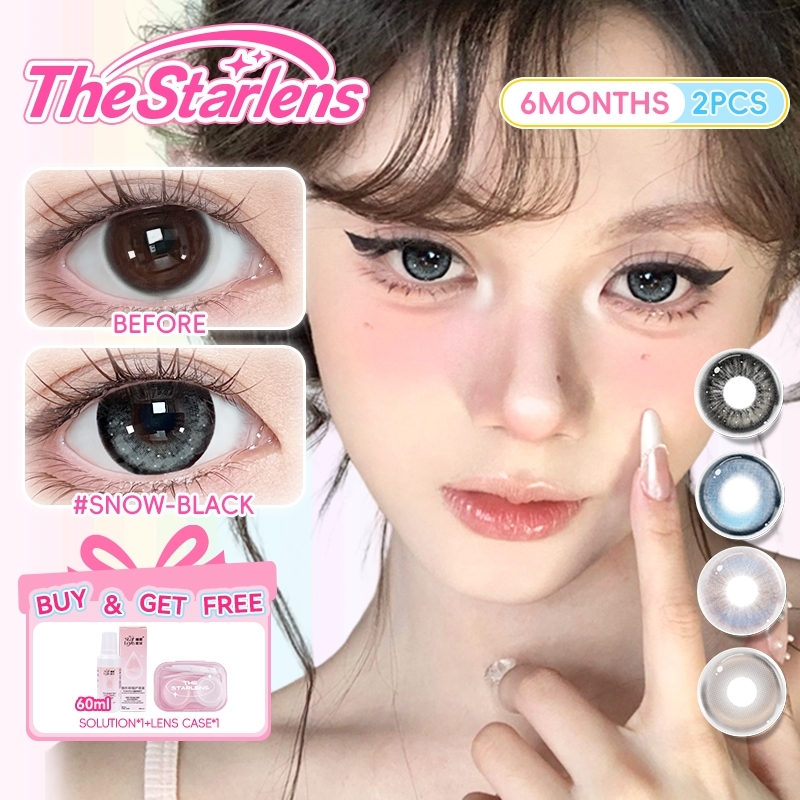 Kính áp tròng Starlens, 2 chiếc 6 tháng, lens cận thị, màu đen DIA14.5mm, có độ (0-8)
