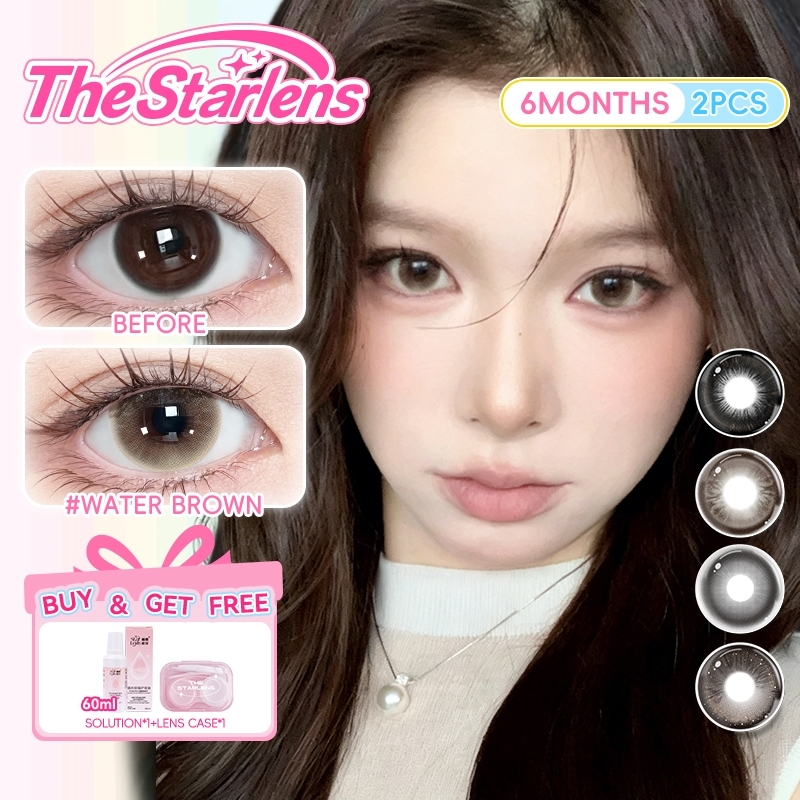 Kính áp tròng Starlens, 1 cặp 6 tháng, tròng kính màu nâu/xám, DIA 14.2-14.5mm, tròng kính mềm cho mắt to, có độ (0-8)