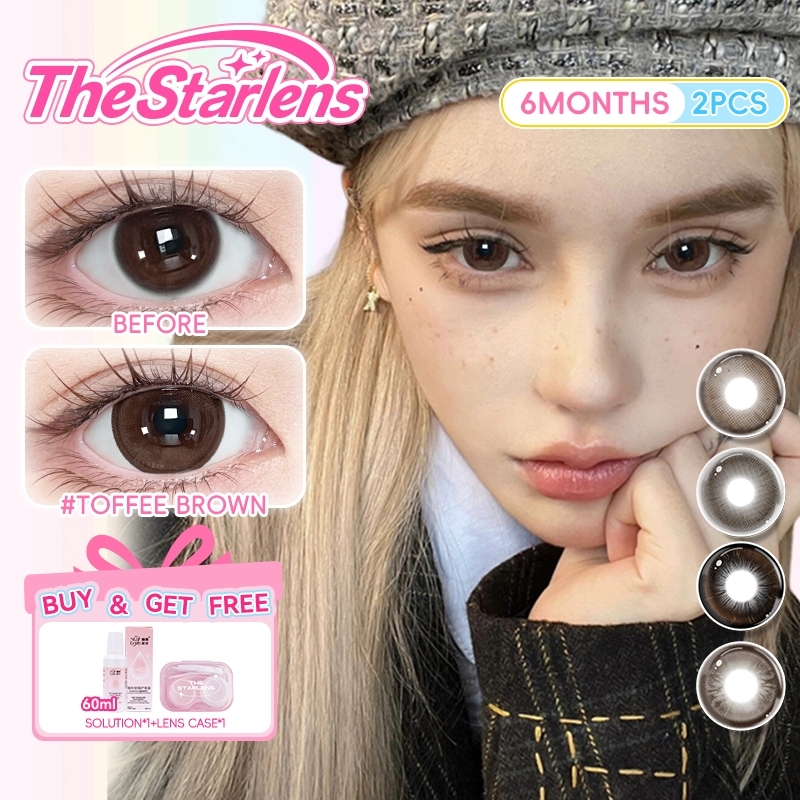 Kính áp tròng màu nâu Starlens, 2 chiếc 6 tháng, DIA14.5mm, mắt búp bê mềm mại tự nhiên, có độ (0-8)