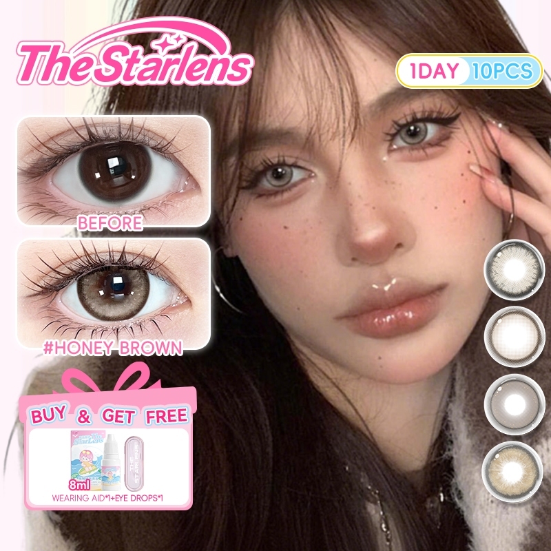 Kính áp tròng Starlens lens 1 ngày được mềm màu nâu-xám 10 chiếc DIA14.2-14.5 kính cận thị thoải mái cho mắt được lớp sử dụng trong dễ đeo, thích hợp để trang điểm lens