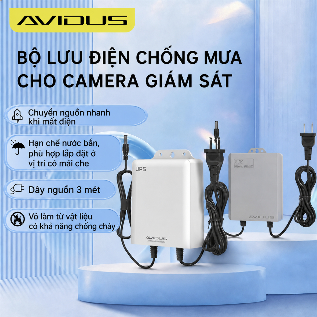 AVIDUS 12V 1.5A True 6000mAh Mini UPS Pin dự phòng cho Modem định tuyến WiFi và Bộ nguồn Camera quan sát