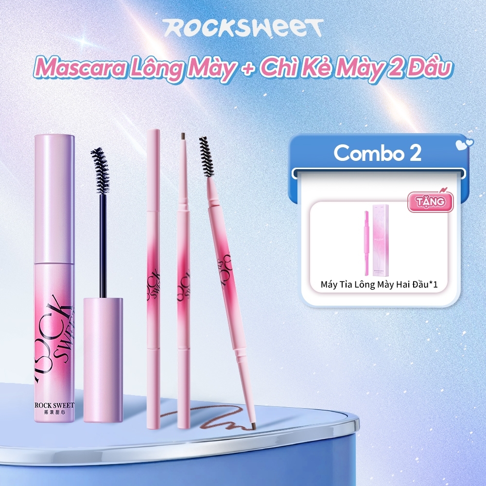 Combo 2  Rock SWEET Mascara Lông Mày 1.0 + Chì Kẻ Mày 2 Đầu – Lông Mày Bền, Chống Thấm Nước & Chống Mồ Hôi, Chống Nhòe