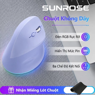 SUNROSE Chuột không dây RGB Kết nối có dây+2.4G+Bluetooth Hiển thị mức pin Wireless mouse Chuột công thái học gaming không dây wireless Chuột bluetooth không máy tính văn phòng im lặng