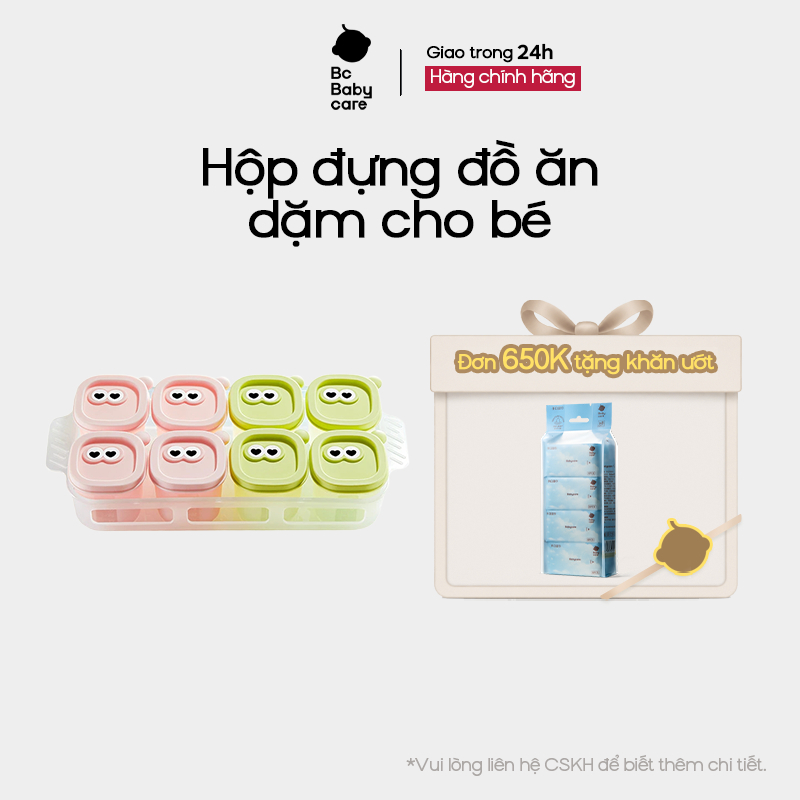 【Giao Hàng Nội Địa】Bc Babycare Set 8 hộp trữ đông đồ ăn dặm cho bé, Hộp trữ đông Silicon, Hộp bảo quản thực phẩm tươi ngon cho bé