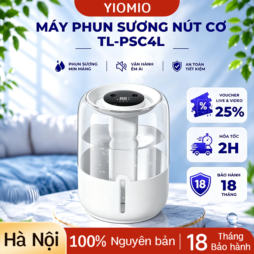 [ 70K SHOP Voucher] Máy tạo độ ẩm phun kép 6.8L máy tạo độ ẩm không khí công suất lớn, màn hình LED hiển thị nhiệt độ có đèn ngủ