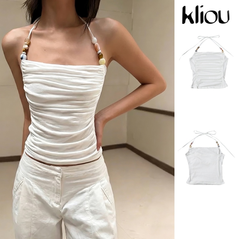 Kliou Slim Pleats Dây Áo Vest Hình Eo Ôm Hơn Chắc Chắn Thoáng Mát Nữ Mùa Hè Niche Hot Chick Phong Cách