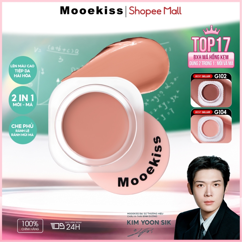 Má Hồng Kem Mooekiss, Hiệu Ứng Căng Bóng Tự Nhiên, Nâng Tông Da, Chống Nước, Lâu Trôi 12H 5g