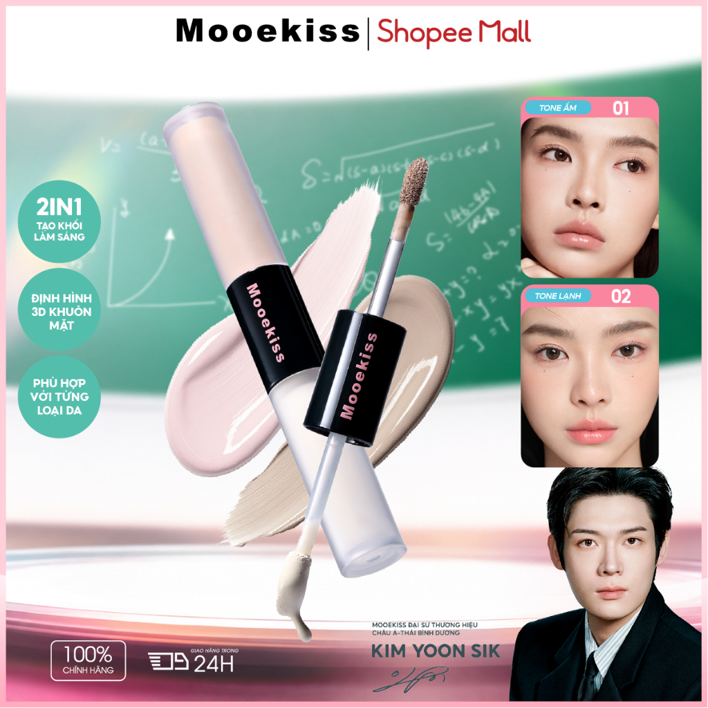 Contour Mooekiss 2 Đầu 2.5g+2.5g, Tạo Khối & Highlight, Dễ Tán, Lâu Trôi, Định Hình Khuôn Mặt [KIM YOON SIK]