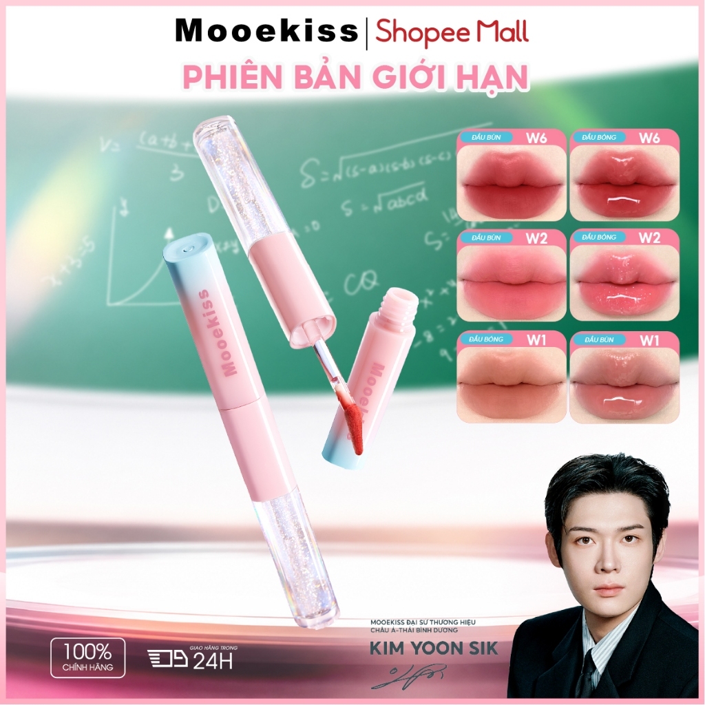 [LIVE] Son Mooekiss 2 Đầu Lì & Bóng 1.5g+1.5g, Dưỡng Ẩm, Lâu Trôi, Không Dính Cốc, Dòng Seaside