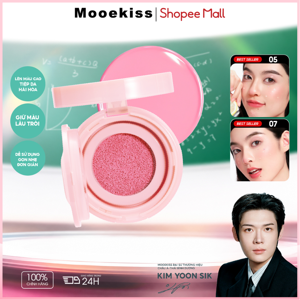 Má hồng kem Mooekiss phấn má hồng cushion Matte Màu nude tự nhiên Nhẹ nhàng không bóng dầu Nhỏ gọn 3.2g