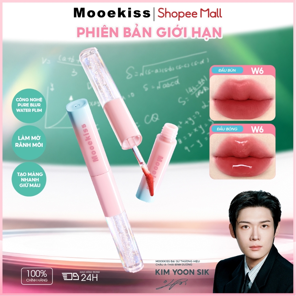 Son Mooekiss 2 Đầu Lì & Bóng 1.5g+1.5g, Dưỡng Ẩm, Lâu Trôi, Không Dính Cốc, Môi Mềm Mịn [KIM YOON SIK]