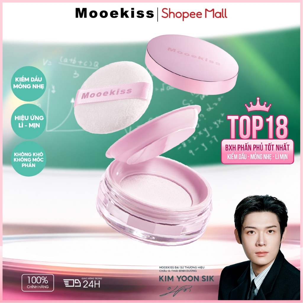 Phấn Phủ Mooekiss, Kiềm Dầu, Khóa Nền, Chống Nước Mồ Hôi, Mịn Nhẹ, Lâu Trôi (Bản Nâng Cấp) 10g [KIM YOON SIK]