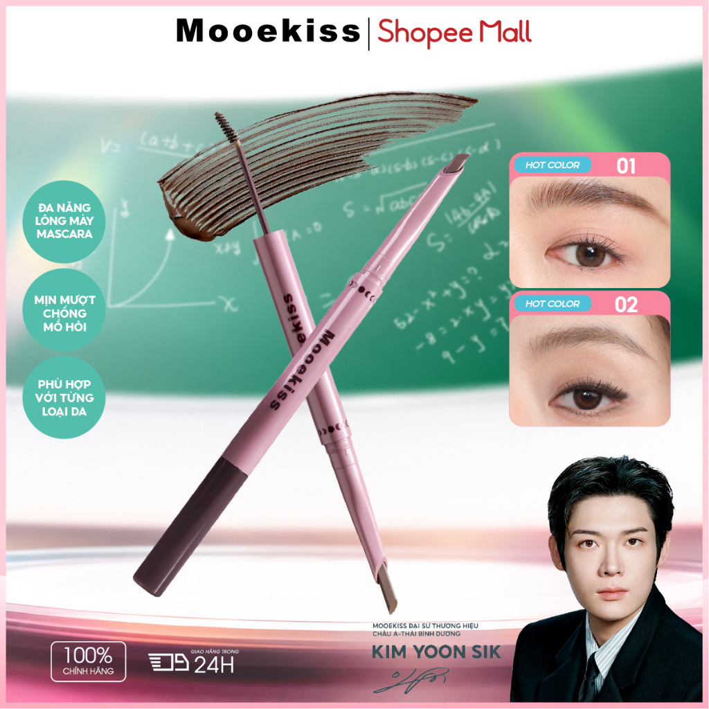 Chì Kẻ Mày Hai Đầu MOOEKISS 2IN1 Nét Mảnh Tự Nhiên Lâu Trôi Kháng Nước 2.5g+1.5g