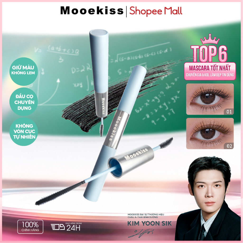 Mascara Chuốt Mi Hai Đầu MOOEKISS Làm Dày Cong Mi Tự Nhiên Chống Nước Lâu Trôi Giữ Nếp Lâu 3g+3.5g