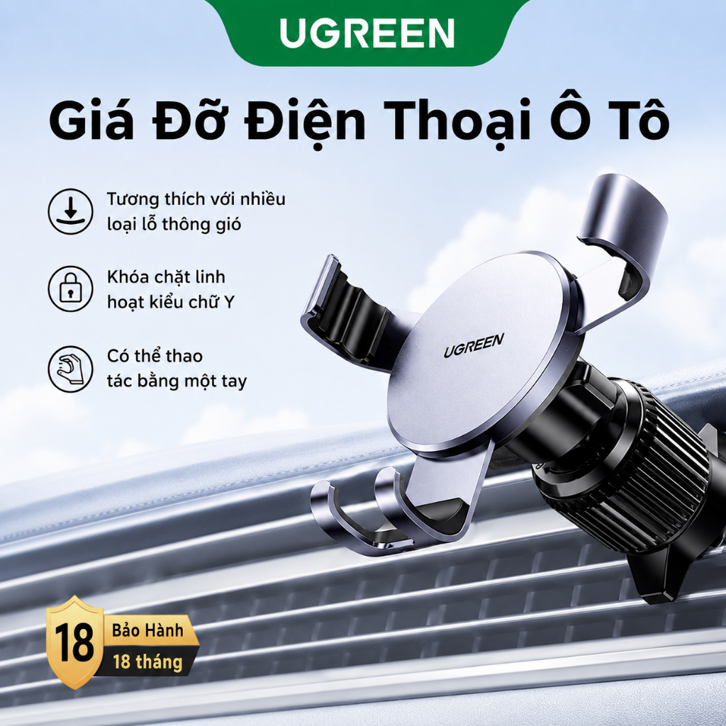 Giá đỡ điện thoại ô tô UGREEN Giá đỡ điện thoại thông hơi trên ô tô cho Xiaomi Samsung iPhone 17 Pro Max/iPhone 18 Pro Max