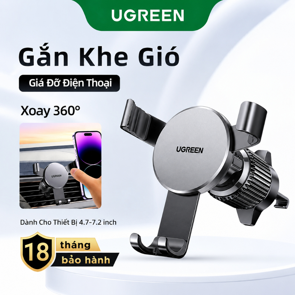 Giá đỡ điện thoại ô tô UGREEN cho Xiaomi Samsung iPhone 13 14 15 1617 Pro Max gắn cửa gió