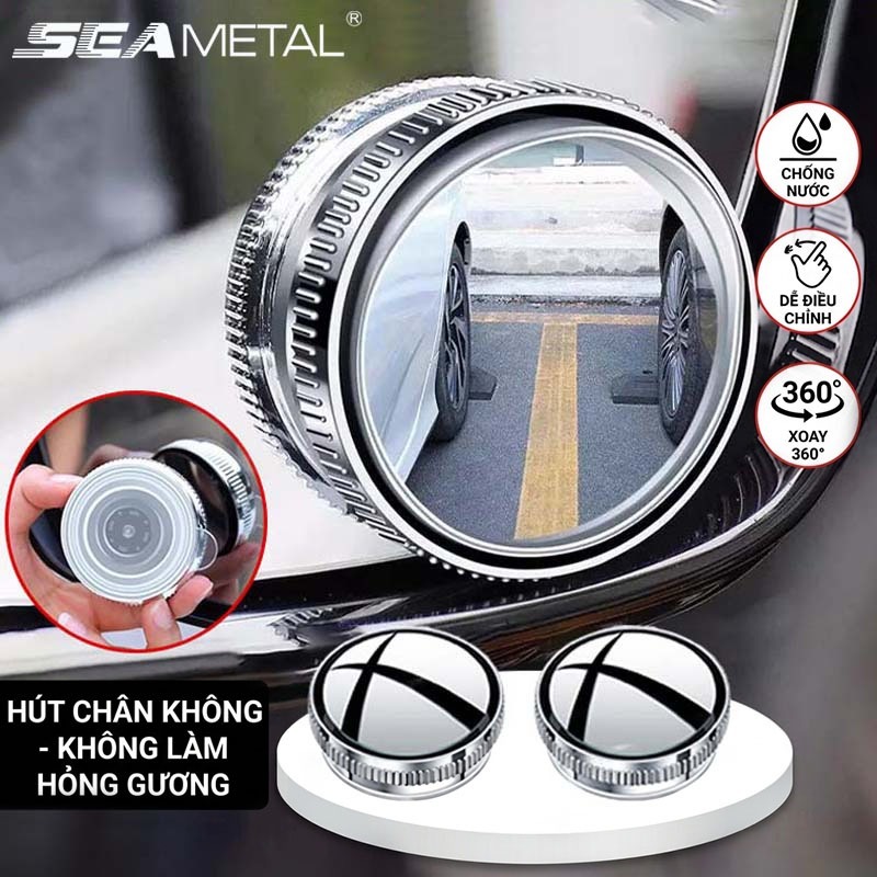 Bộ 2 Cái Gương Cầu Lồi Ô Tô SEAMETAL Cốc Hút Chân Không - Gương Xóa Điểm Mù Cần Xoay 360 Độ