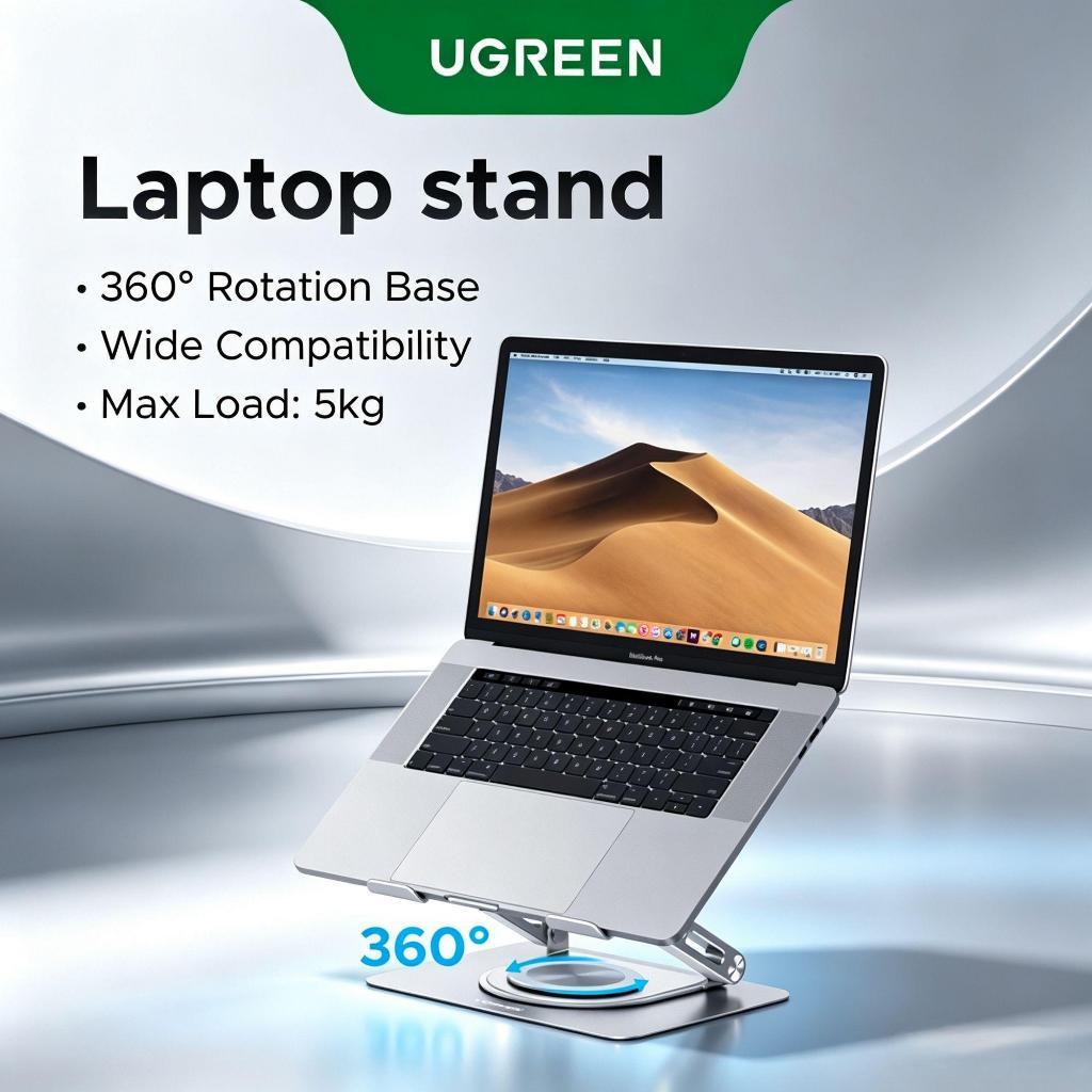 Giá đỡ máy tính xách tay UGREEN cho bàn Giá đỡ nâng máy tính xách tay Tương thích với MacBook Pro Air Notebook lên tới 17.3 Inch, Giá đỡ máy tính có thể điều chỉnh tiện dụng với đế xoay 360