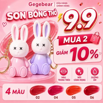 Son bóng thỏ Gegebear căng mọng môi, son tint bóng dưỡng ẩm nhẹ, lên màu tự nhiên tôn da 4 màu