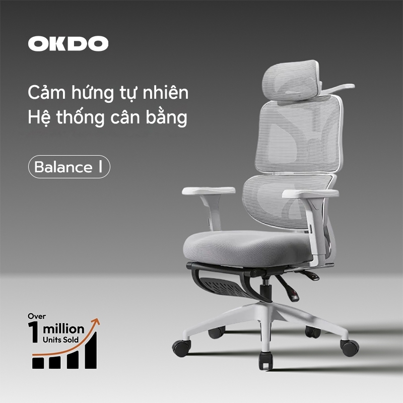 OKDO Balance Ergonomic Chair Ghế máy tính lưới thoáng khí 165 ° Sau khi nghỉ trưa Ghế văn phòng 5 năm Bảo hành