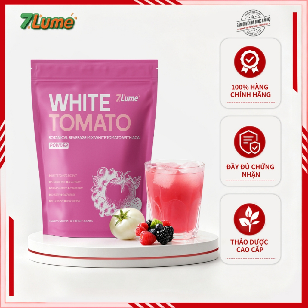 【1 Túi】7Lume White Tomato Nước Uống Hỗ Trợ Trắng Sáng Da Chống Oxy Hóa 5600mg Chiết Xuất Cà Chua Trắng 9 Loại Quả Mọng
