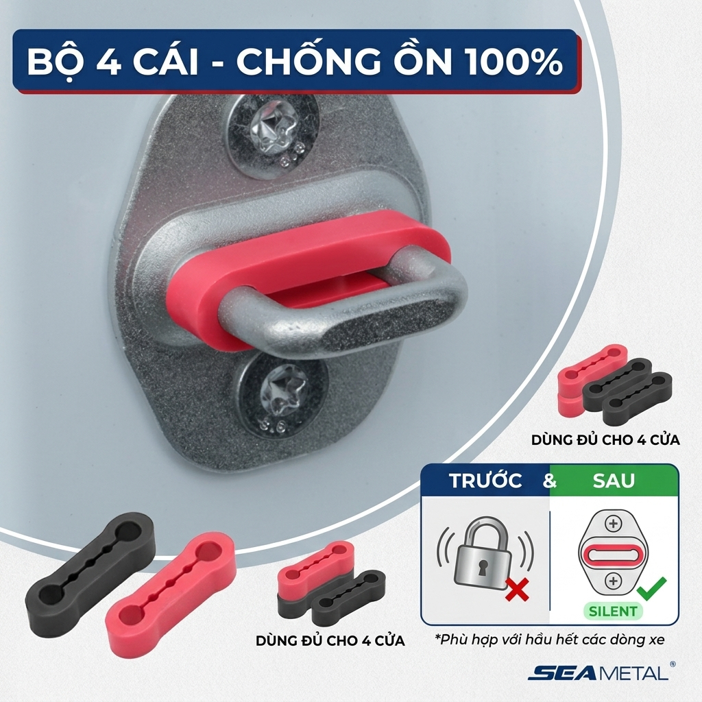 SEAMETAL 4 Khóa Cửa Ô Tô Giảm Chấn Miếng Lót Silicon Chống Rung Im Lặng Giảm Chấn Đệm Deadener