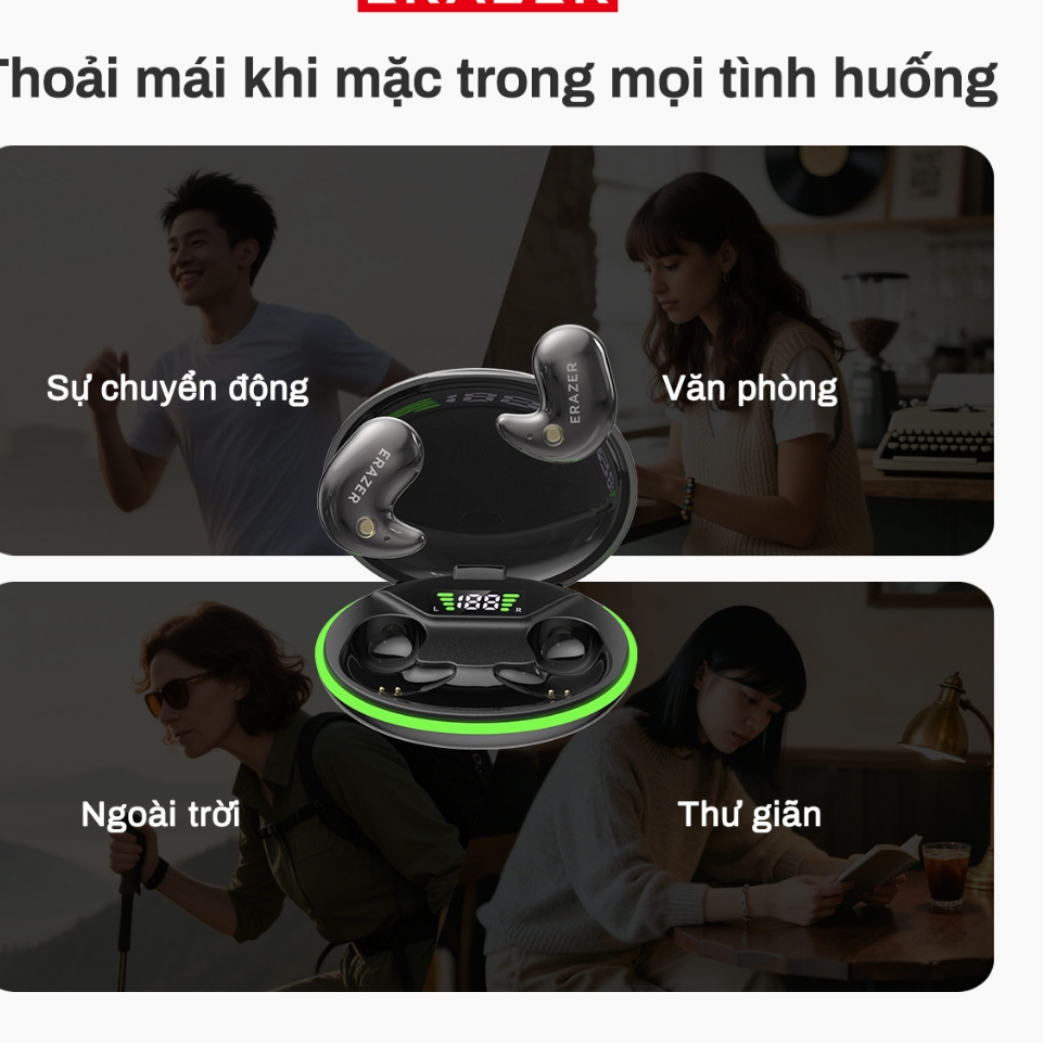 Tai nghe Bluetooth Lenovo ERAZER XF58 LED HIFI V6.0 AI Dịch Tai nghe ENC Tai nghe không dây khử tiếng ồn tự động | BigBuy360 - bigbuy360.vn
