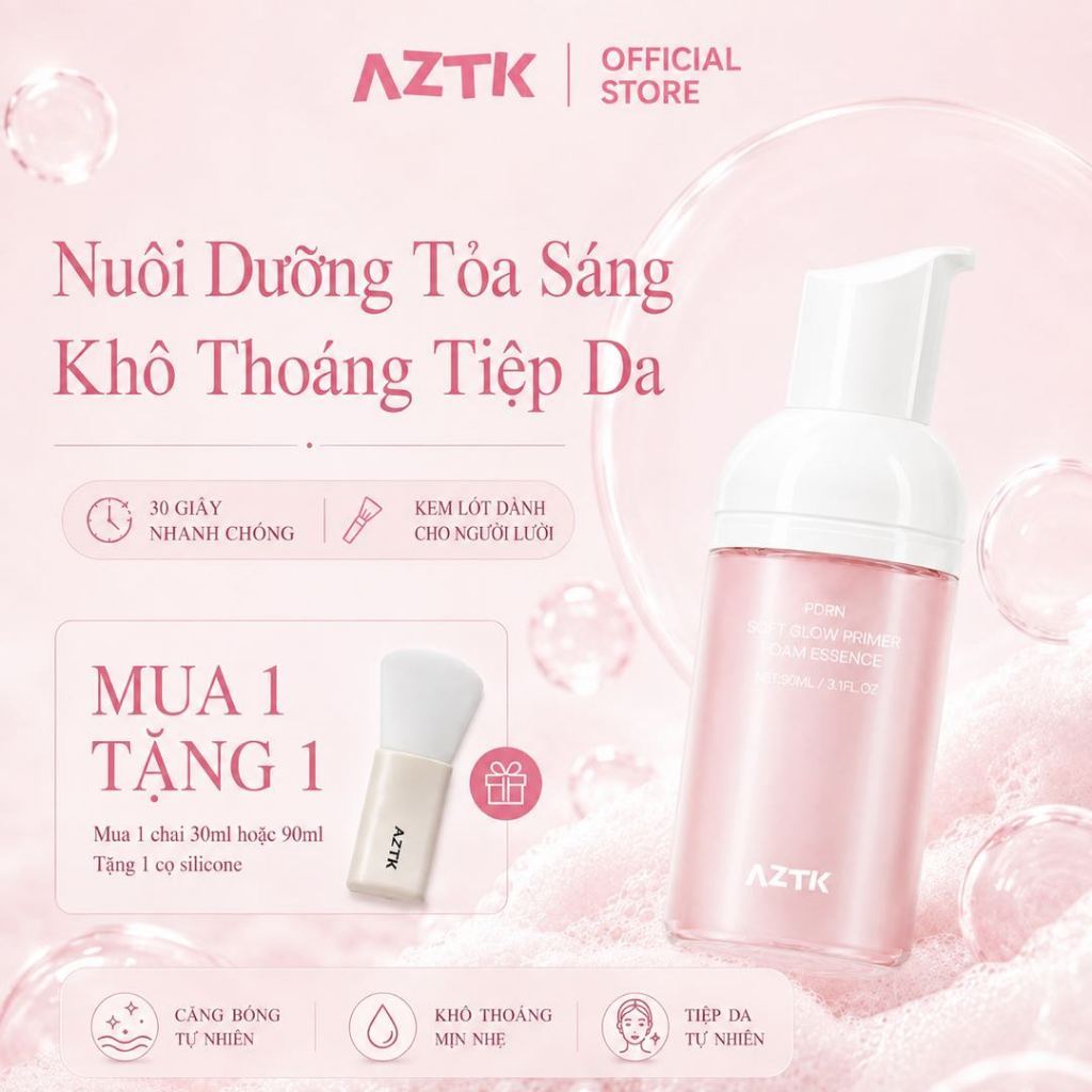 AZTK Kem Lót Dạng Bọt 2in1 Dưỡng Ẩm Kiềm Dầu, Mask Sủi Bọt Trước Makeup Trang Điểm Cho Da Mịn Sáng 30/95ML