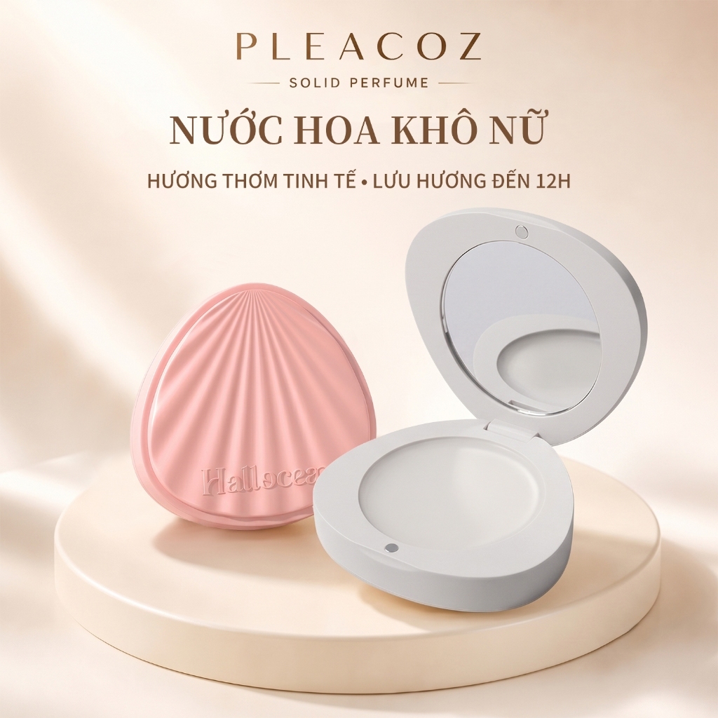PLEACOZ [Nâng cấp 3.0] Nước Hoa Khô Dạng Sáp Nữ 5g Không Cồn Lưu Hương Đến 12H Hương Thơm Tinh Tế Có Gương Mini Nhỏ Gọn Bỏ Túi