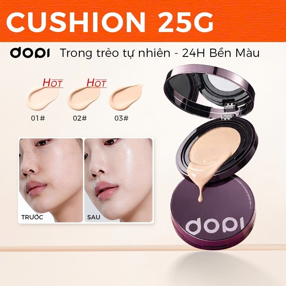 Cushion Cấp ẩm kiềm Dầu Lâu Trôi DOPI 25g, Phấn Nước Căng Bóng, Lớp Kem Nền Mỏng Nhẹ