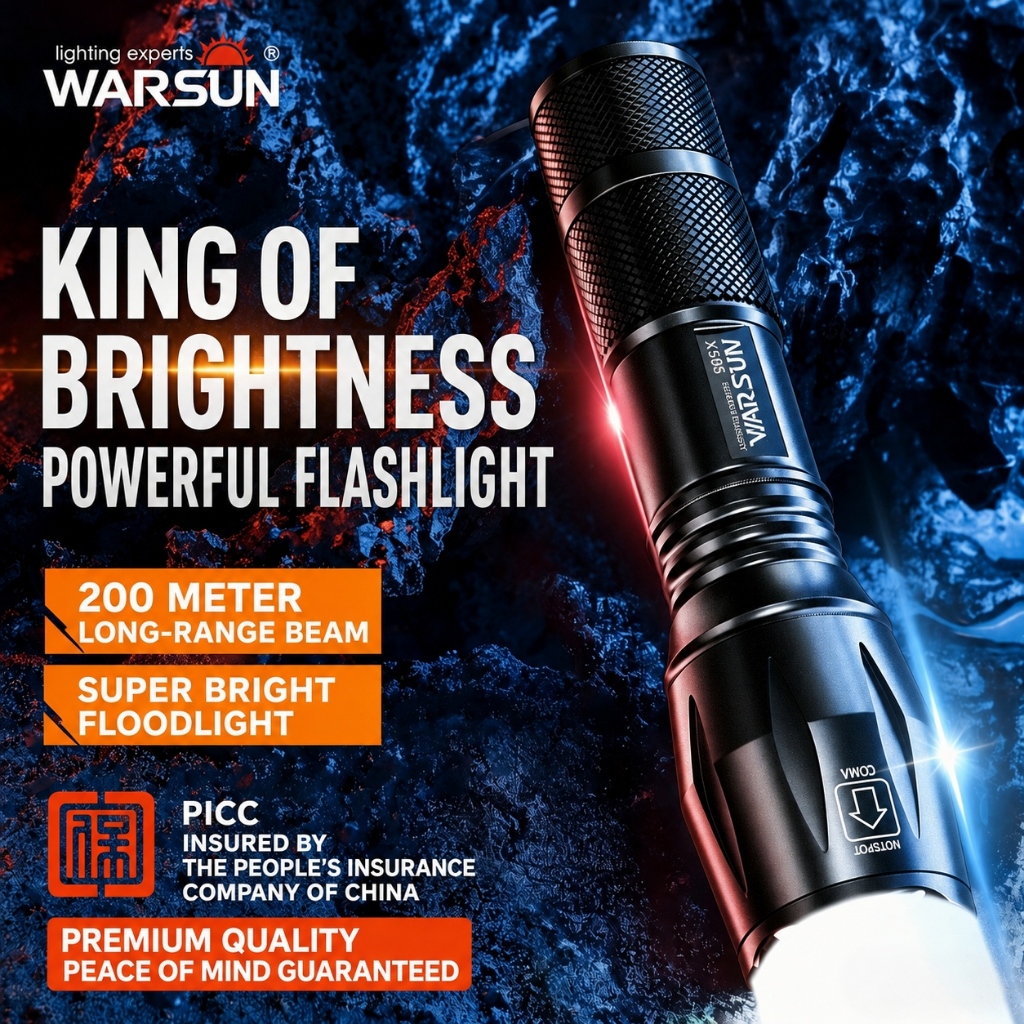 Đèn pin LED có thể sạc lại WARSUN X50S 5W Loại C 5 chế độ Đèn pin phóng to 18650 1200mAh Đèn ngoài trời để câu cá cắm trại