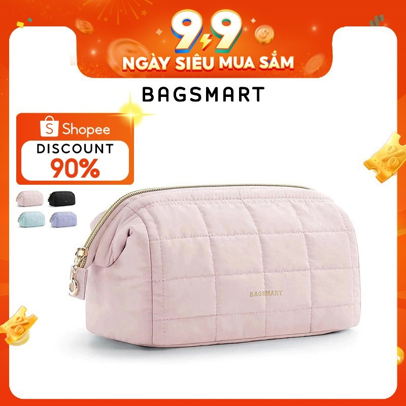 BAGSMART Túi đựng mỹ phẩm Du lịch Túi trang điểm có đệm phồng Túi trang điểm cho nữ Đồ vệ sinh Hộp đựng đồ vệ sinh