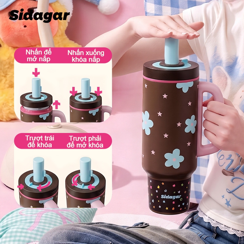 Sidagar Bình giữ nhiệt 1100ml | Mở nắp một chạm | Inox 316L | Phủ gốm sứ bên trong | BigBuy360 - bigbuy360.vn