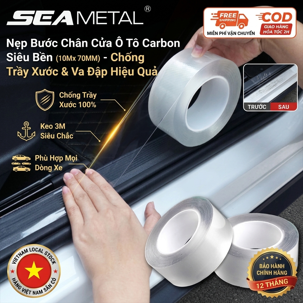 SEAMETAL Nẹp Cánh Cửa Ô Tô Trong Suốt - Miếng Dán Chống Va Đập, Chống Trầy Xước Bệ Cửa, Cản Trước Sau Cho Mọi Dòng Xe
