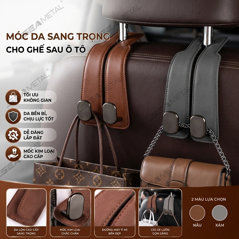 Móc treo đồ ô tô SEAMETAL Móc Treo Đồ Gắn Ghế Xe Hơi Kiểu Móc Đôi Có 2 Chỗ Treo Đồ Sau Ghế Ô Tô Xe Hơi Tiện Dụn Phụ Kiện ô Tô