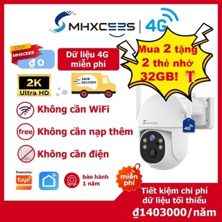 MHXCEES Camera giám sát 4G năng lượng mặt trời, độ phân giải 2K siêu nét, góc nhìn toàn cảnh 360°, camera ngoài trời chống nước, chống trộm, hỗ trợ ứng dụng Tuya App