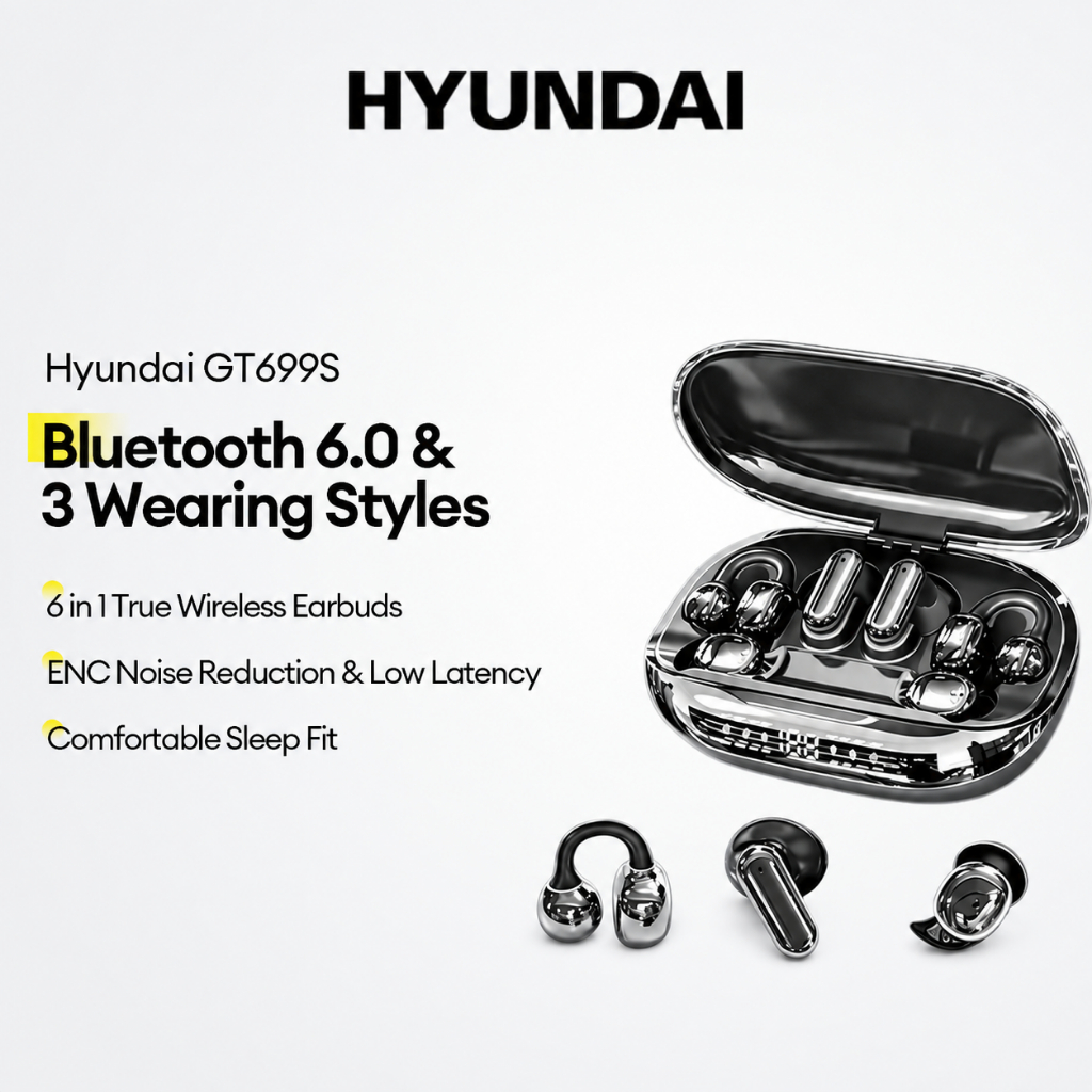 Tai nghe Bluetooth Hyundai GT699S Tai nghe không dây thực sự 6 trong 1 với 3 kiểu đeo Bluetooth 6 0 ENC Giảm tiếng ồn Tai nghe ngủ chơi game có độ trễ thấp