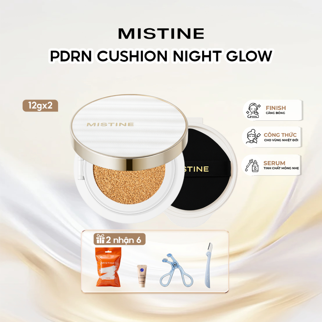 Cushion ánh sáng khuya Mistine Chống nước chống mồ hôi Da nhạy cảm sử dụng 24H giữ nền che khuyết điểm 12g*2