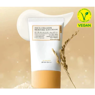 Kem chống nắng ẩm Ceramide FULLY Rice, kem chống nắng Hàn Quốc SPF50 + PA + + + +, kem chống nắng nước gạo, kem chống nắng mặt thuần chay