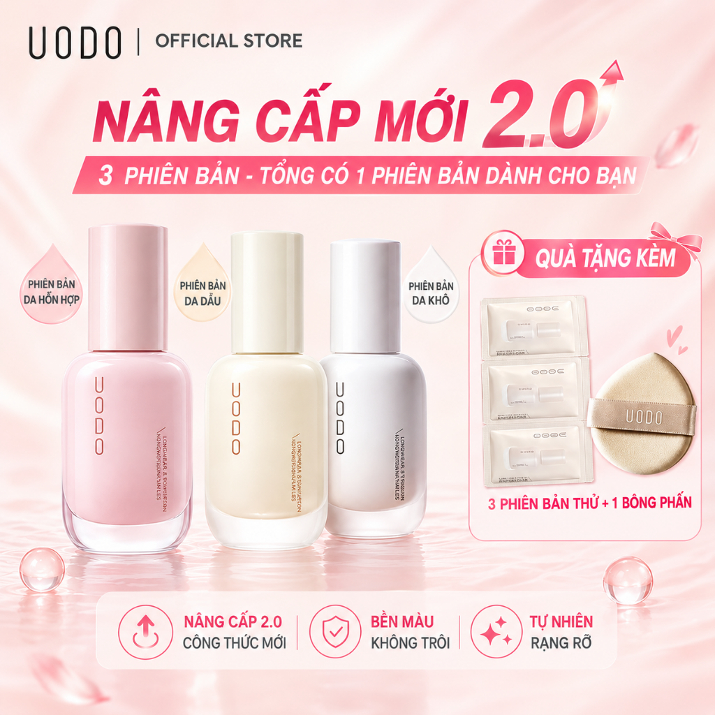 UODO Kem nền 3 phiên bản cho da dầu da khô da hỗn hợp Foundation 12H lâu trôi không xuống tone 30ml