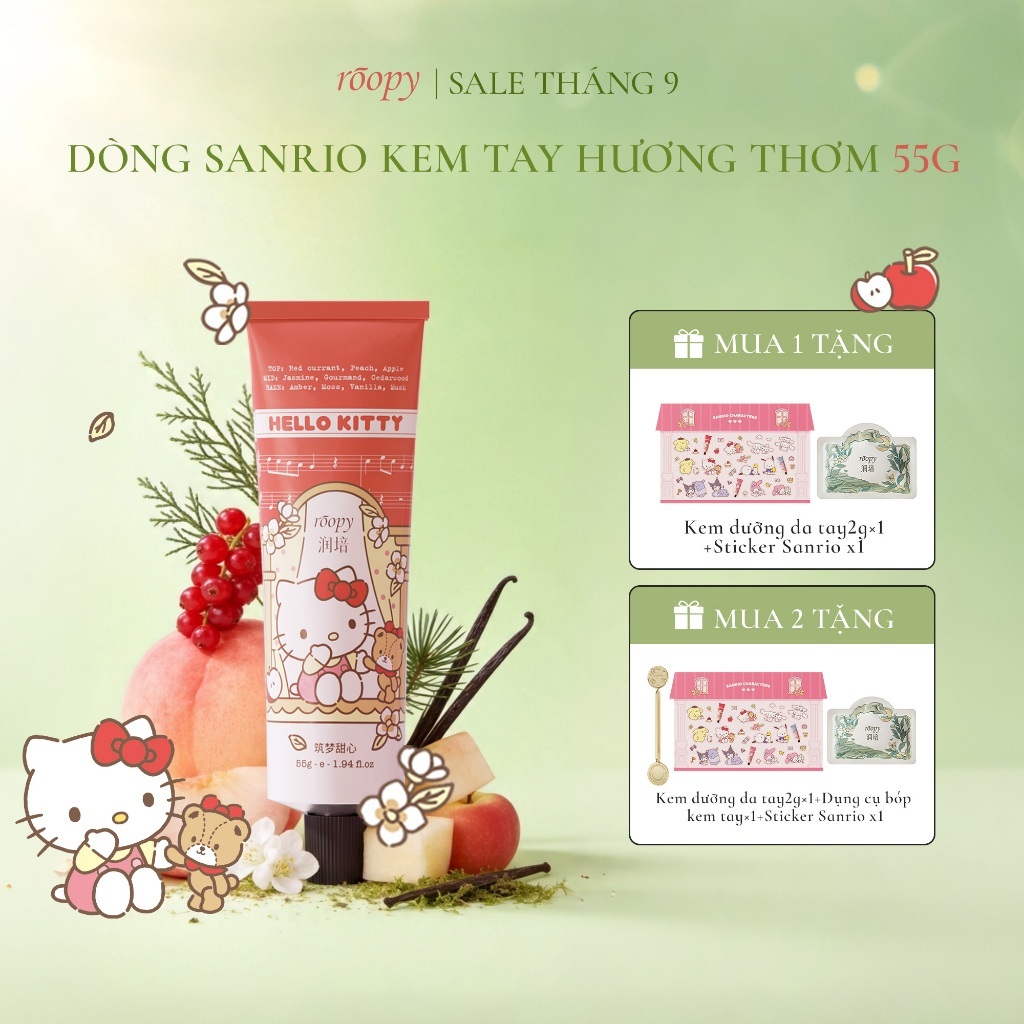 [Roopy × Sanrio] Kem dưỡng da tay và móng hương nước hoa phiên bản hợp tác  55g, chứa dầu hạt mỡ / dầu ô liu, công thức 3 tầng hương pha chế riêng, dưỡng ẩm mềm mịn – Quà tặng sinh nhật / Valentine / 8/3 / Tốt nghiệp / Lễ Tết